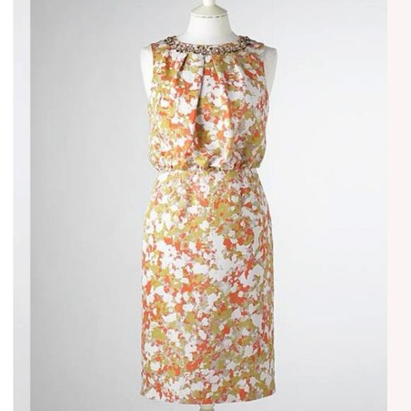 Boden Abstract Silk Sheath Dress Embellished 
Mustard Yellow Spring Office 10 - Picture 1 of 10